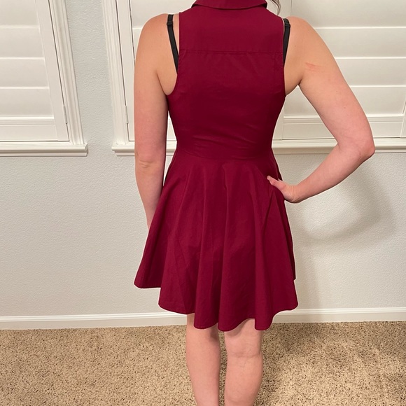 Express Fit and Flare Sleeveless Collared Dress | Color: Burgundy - Picture 11 of 11